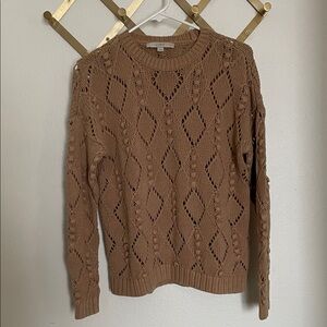 Loft Camel Relaxed Fit Diamond Bauble Pointelle Sweater